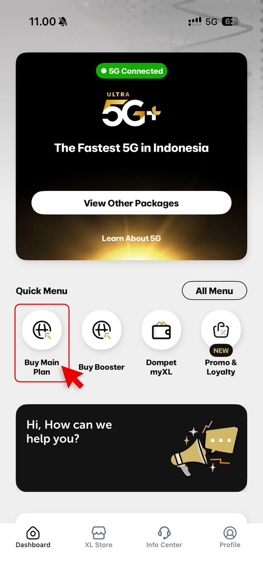 Di aplikasi myXL, pilih menu “Beli Paket Utama”