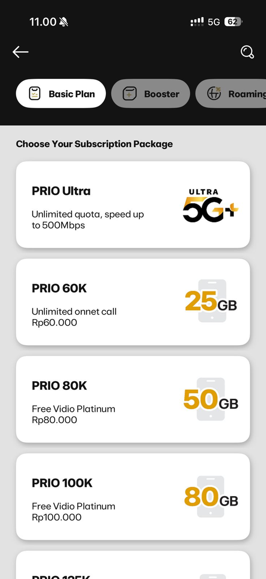 Pilih paket dengan jumlah kuota yang diinginkan